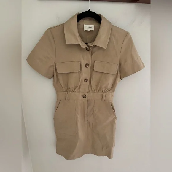 Sézane Oanelle Mini Dress in light beige size 2 - Picture 5 of 9